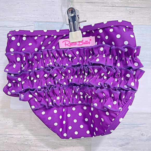 RUFFLEBUTTS 2 Piece Rashguard Swimsuit Purple White Polka Dot Toddler Girl 3T - Picture 7 of 8